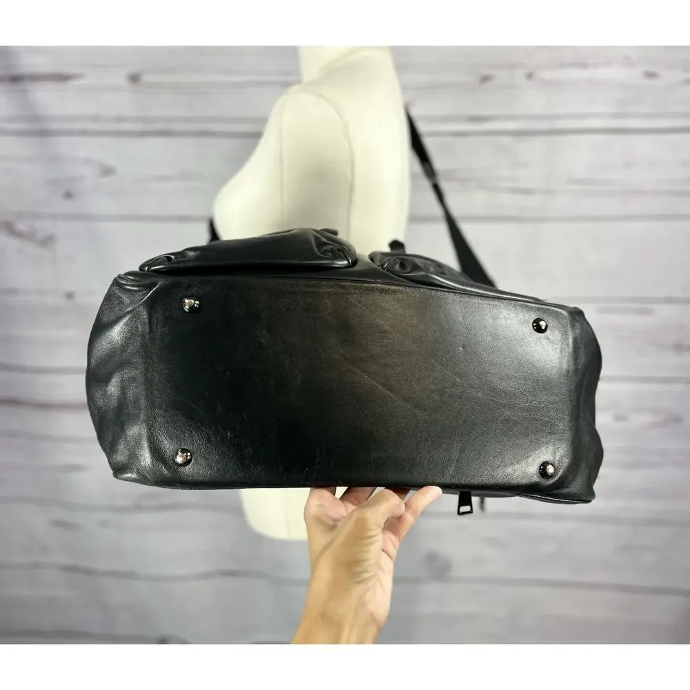 Aquatalia Made in Italy Black Leather Cargo Duffel Shoulder Bag